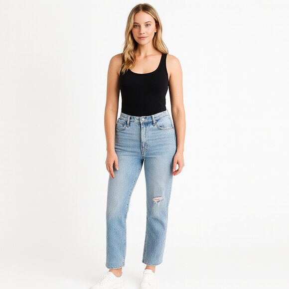 Hidden Jeans Light Blue Distressed Straight Leg Women Size 29 Ripped Torn - Picture 1 of 16